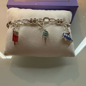Silver Charm Bracelet with Red, Green, and Blue Accents